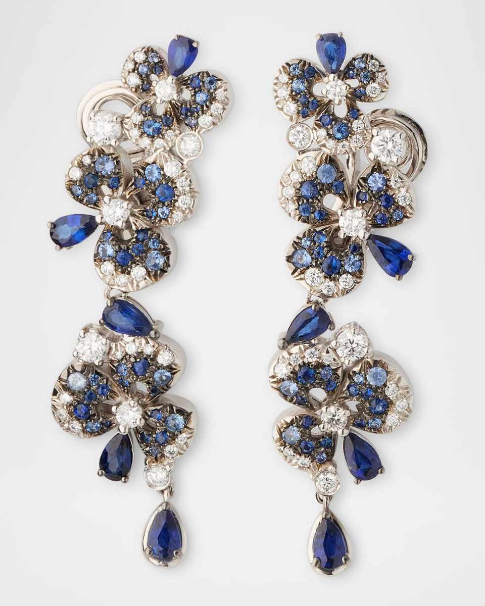 Ischia Earrings in 18K White Gold with White Diamonds and Shaded Blue Sapphires